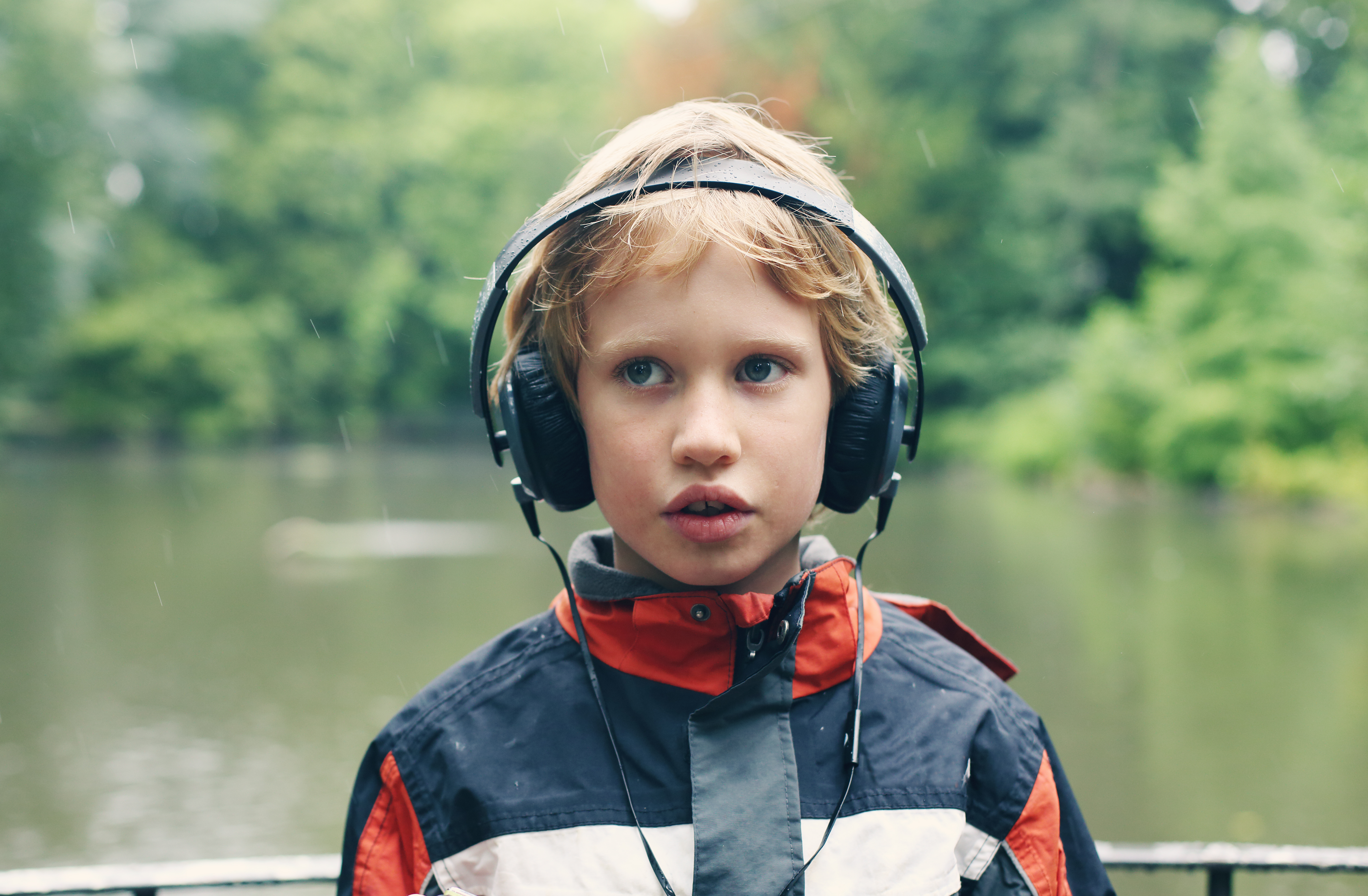 Boy wearing headphones